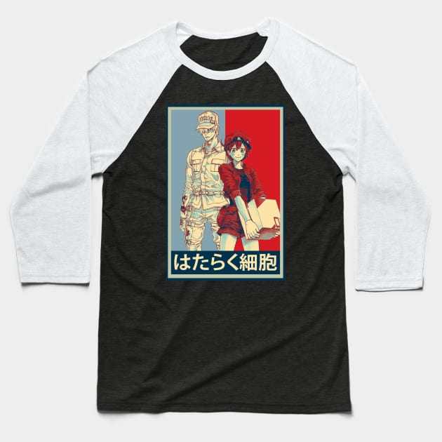 Graphic Hataraku Characters Saibou Japanese Anime Baseball T-Shirt by QuickMart